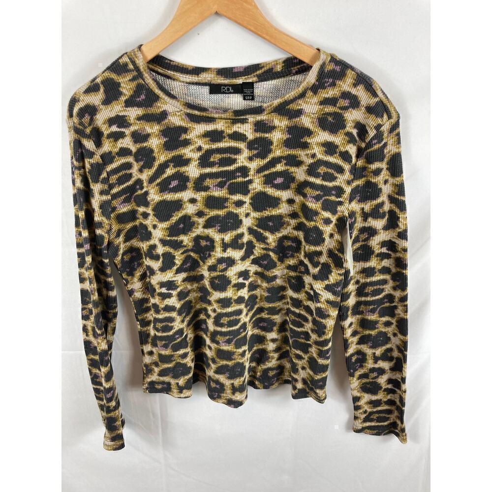 NWOT RDI Animal Print Waffle Knit Long Sleeve Top S - Picture 1 of 4